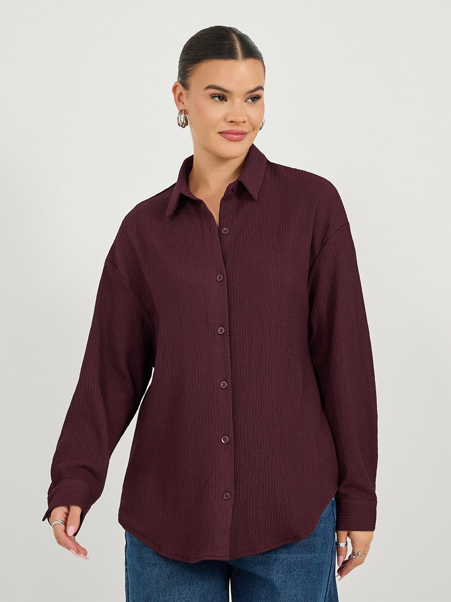 Textured Oversized Collared Shirt