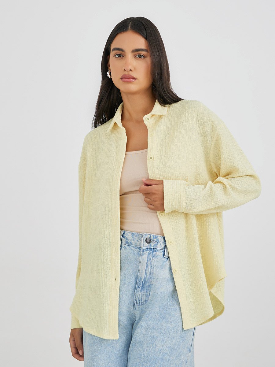Textured Oversized Collared Shirt