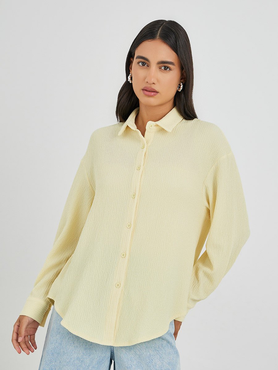 Textured Oversized Collared Shirt