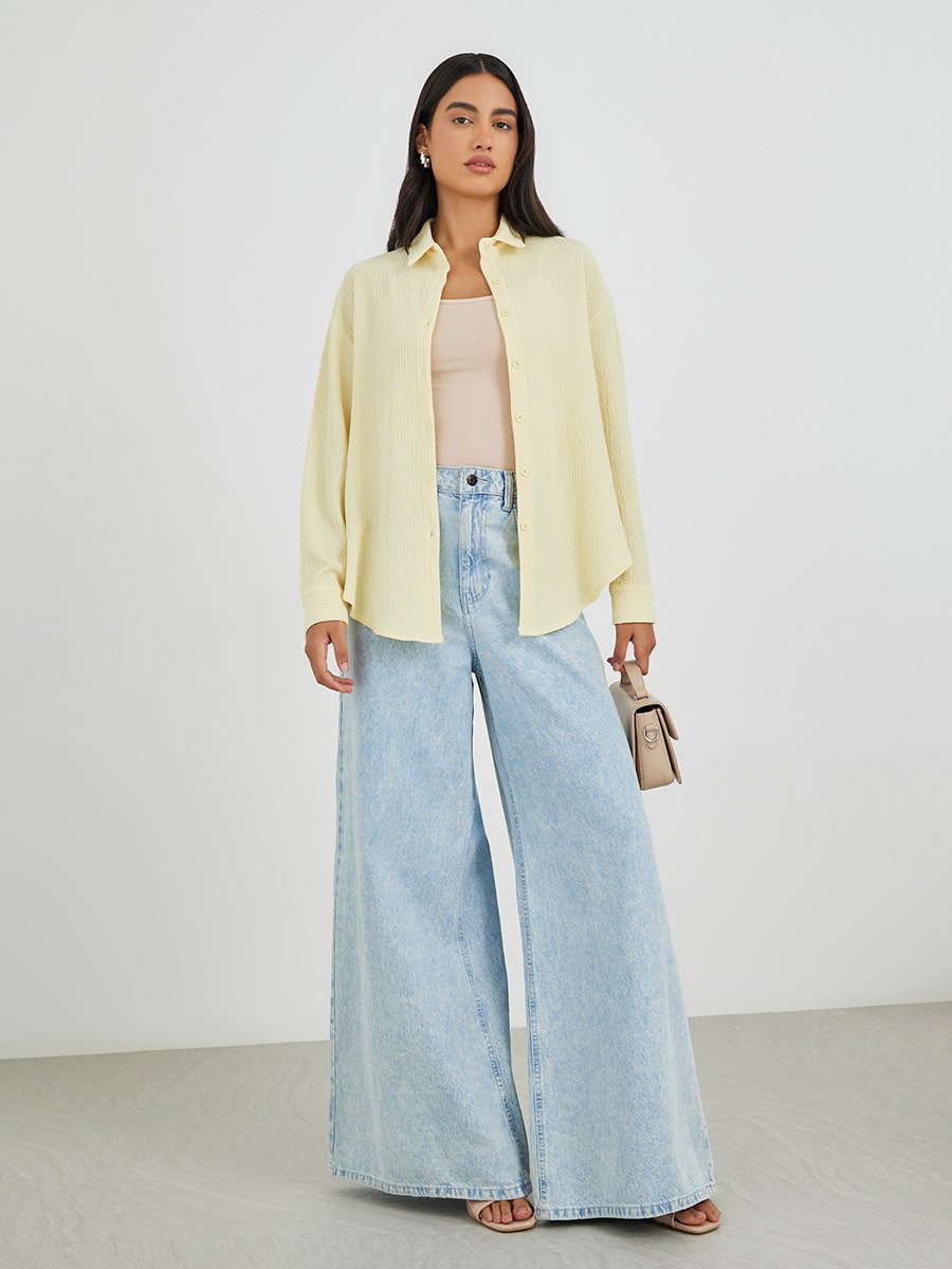 Textured Oversized Collared Shirt