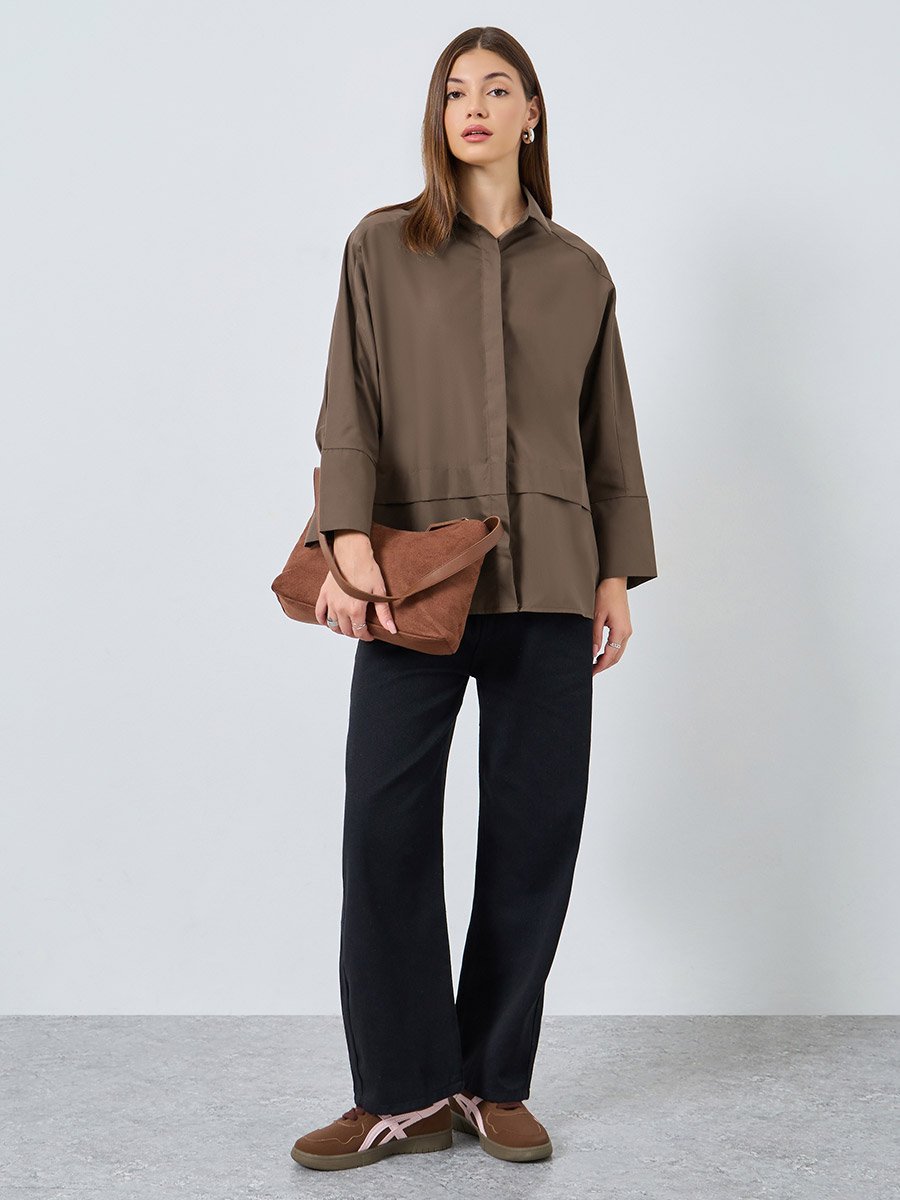 Oversized Buttoned Shirt with Panel Detail