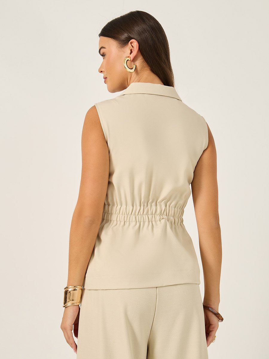 Solid Notch Lapel Waistcoat with Elasticated Waist Detail
