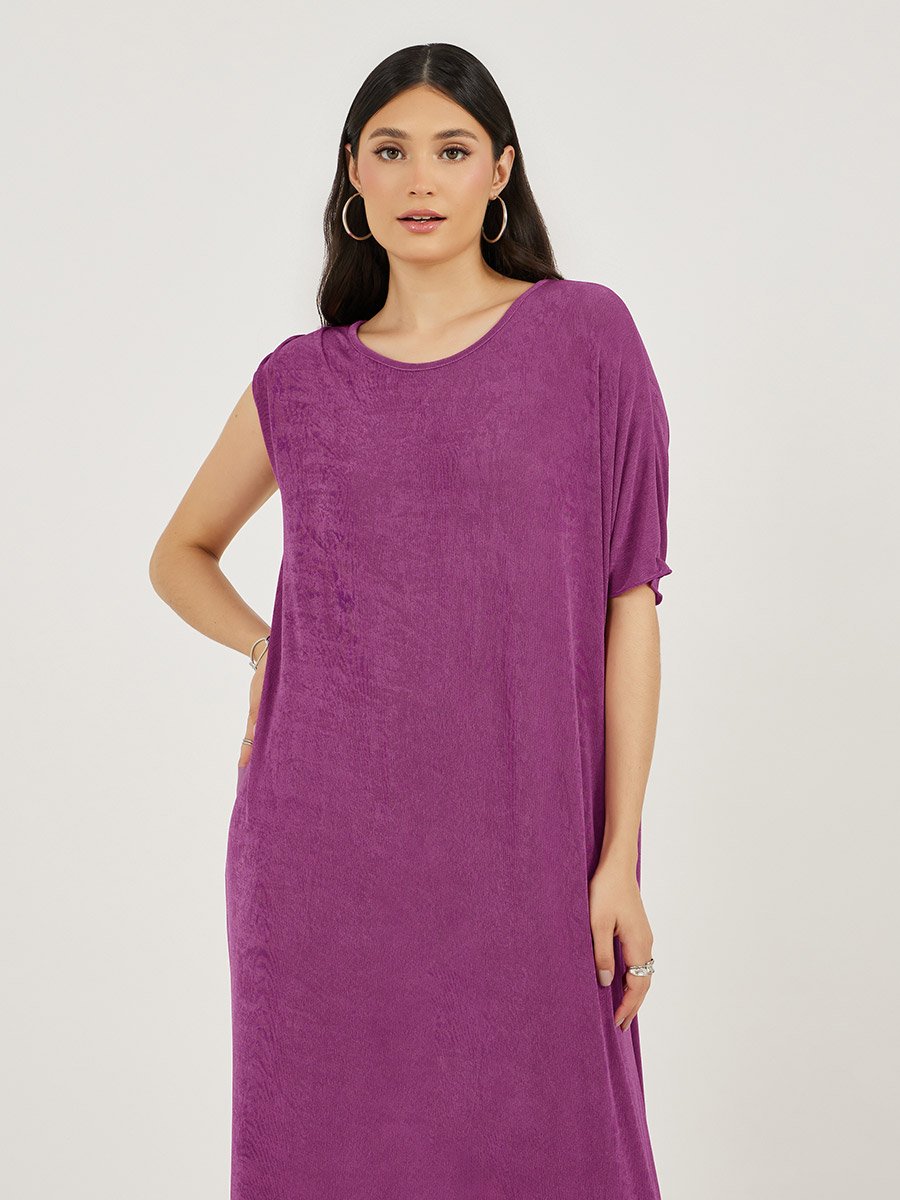 Texture Knit Side Slit Shift Maxi Dress
