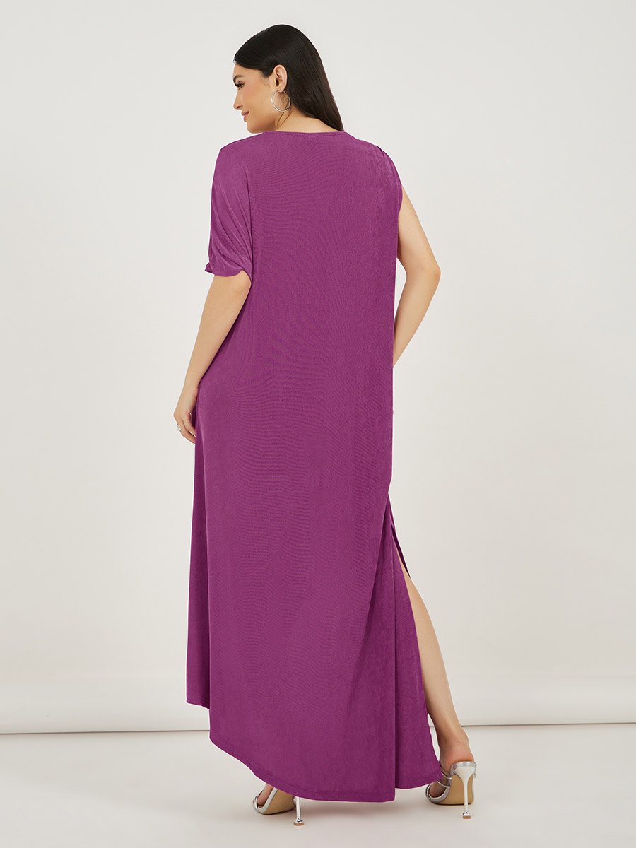 Texture Knit Side Slit Shift Maxi Dress