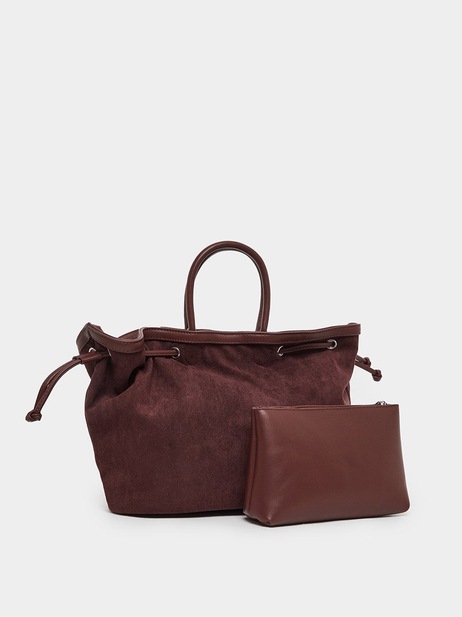 Velvet Look Eyelet Tote Bag with Side Drawstrings