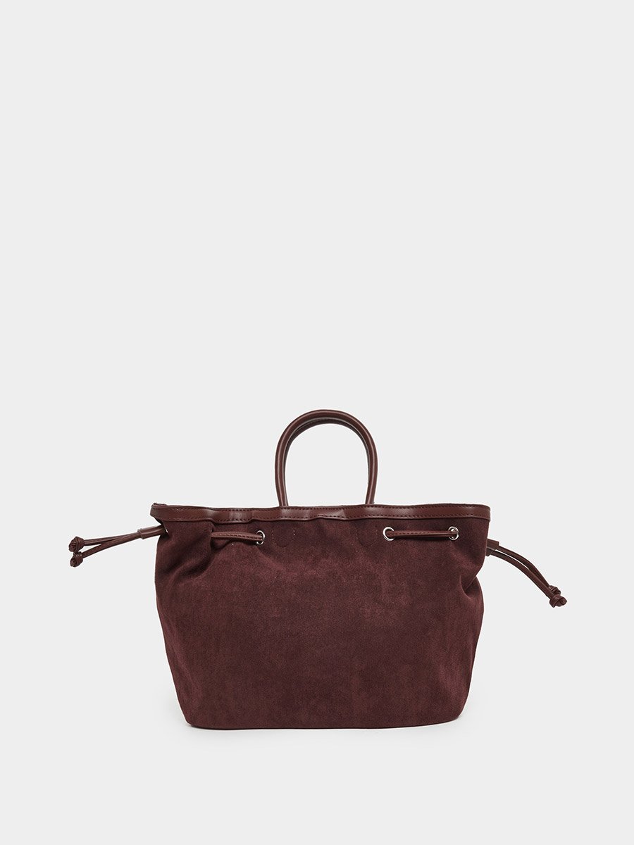 Velvet Look Eyelet Tote Bag with Side Drawstrings