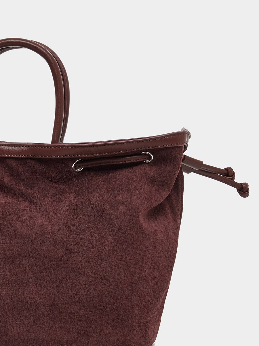 Velvet Look Eyelet Tote Bag with Side Drawstrings