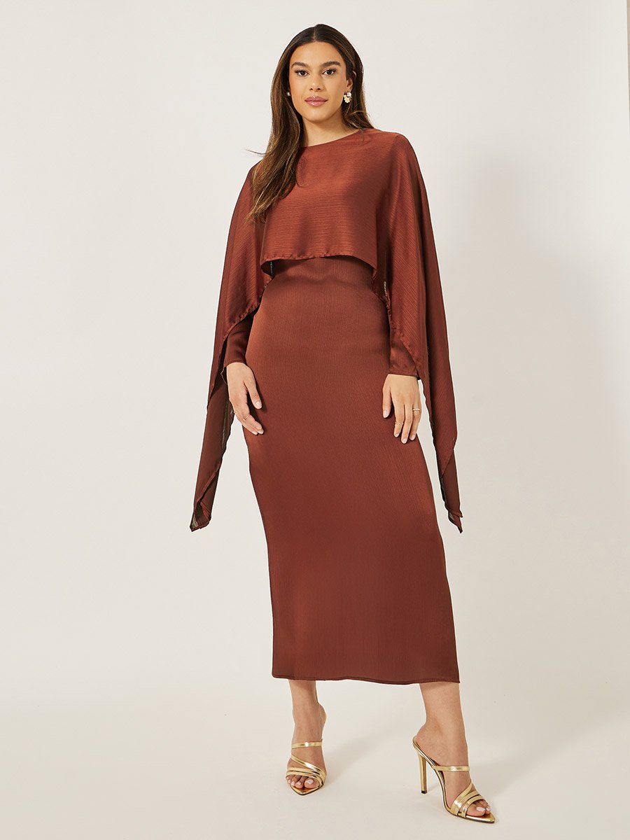 Plain Cape Sleeve Shift Maxi Dress
