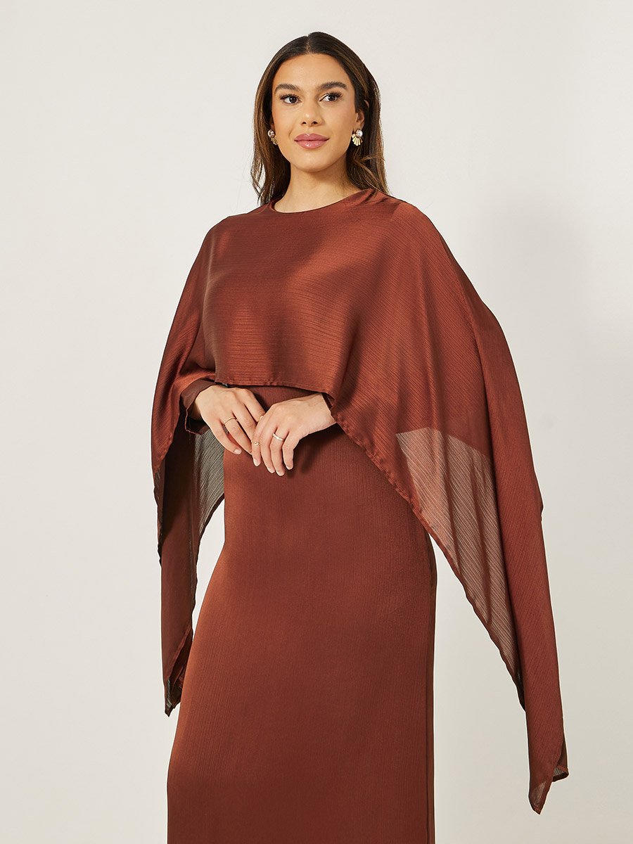 Plain Cape Sleeve Shift Maxi Dress