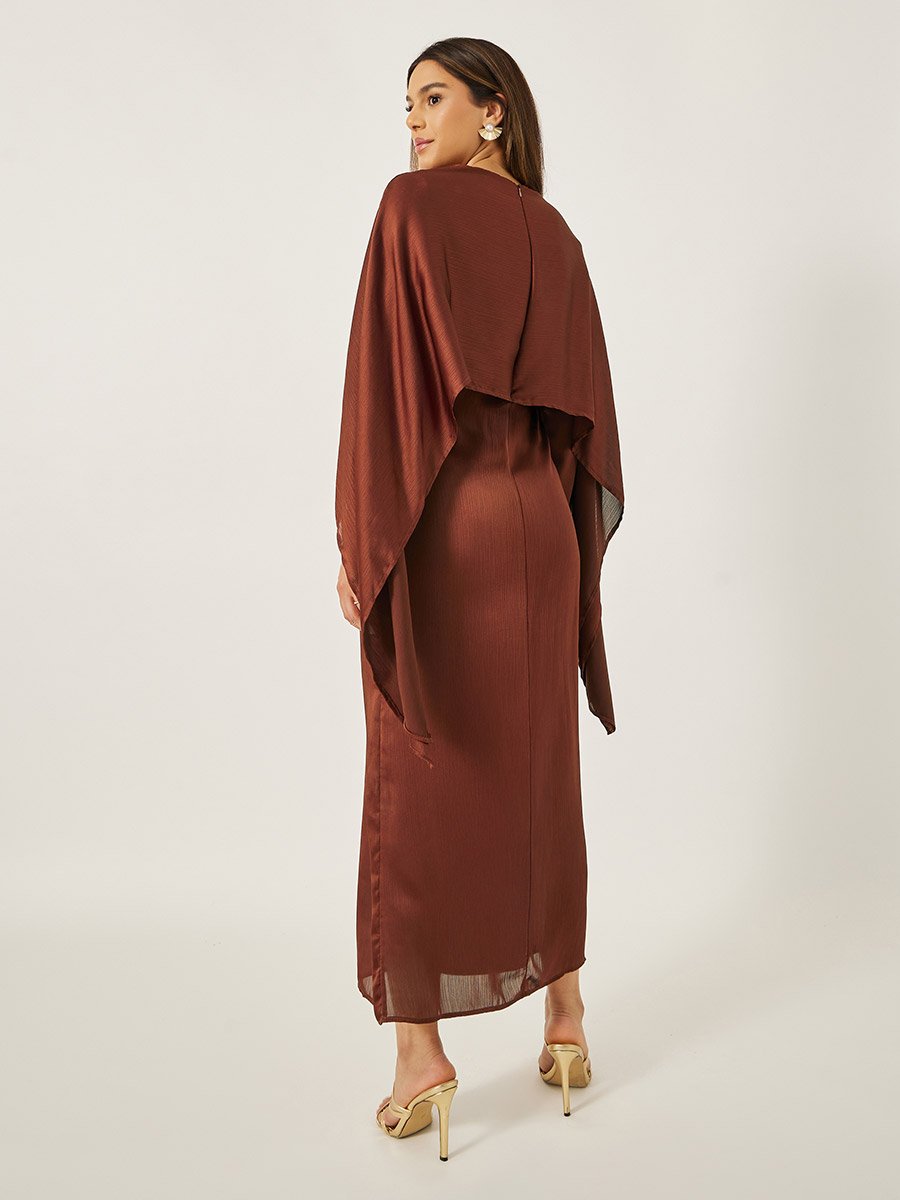 Plain Cape Sleeve Shift Maxi Dress