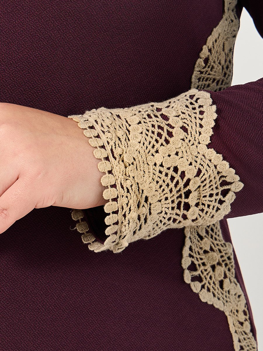 Plus Size Lace Insert V Neck Bodycon Midi Dress