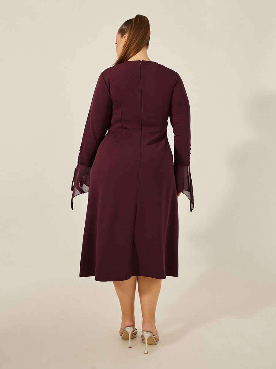 Plus Size Embellished Long Sleeves A-Line Midi Dress