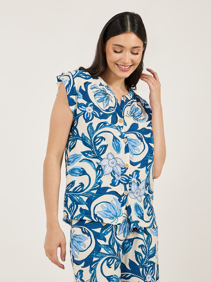 All Over Floral Print Viscose Shirt and Pyjama Set