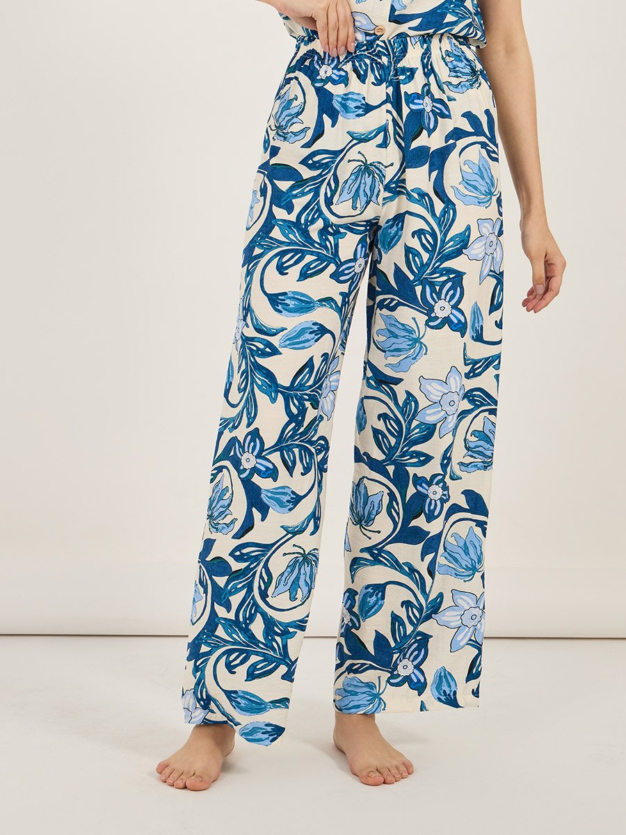 All Over Floral Print Viscose Shirt and Pyjama Set