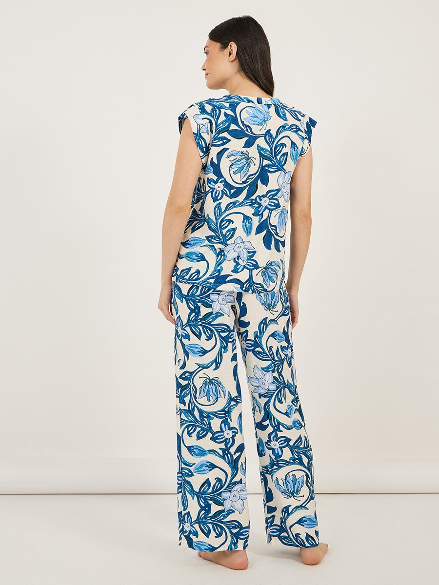 All Over Floral Print Viscose Shirt and Pyjama Set