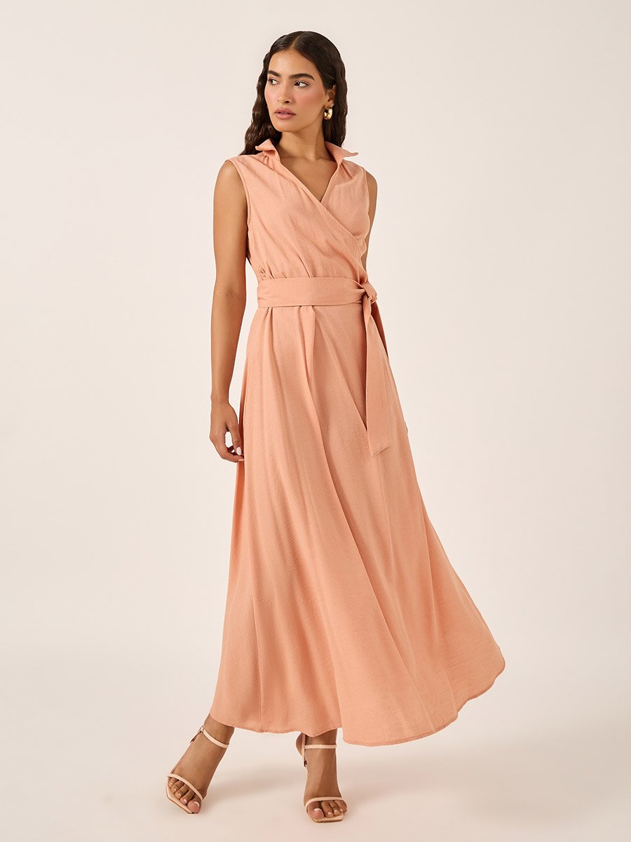 Sleeveless Wrap Maxi Dress with Tie-Up Detail