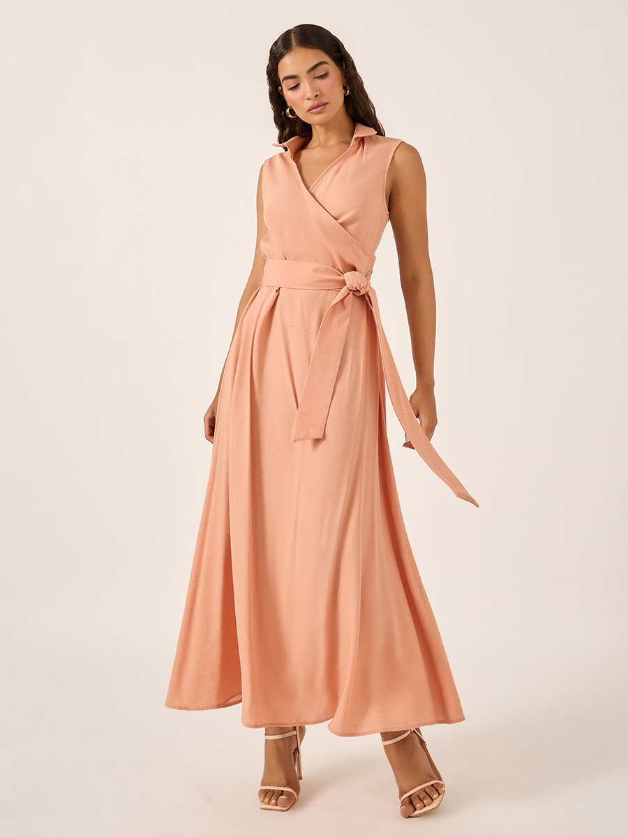 Sleeveless Wrap Maxi Dress with Tie-Up Detail