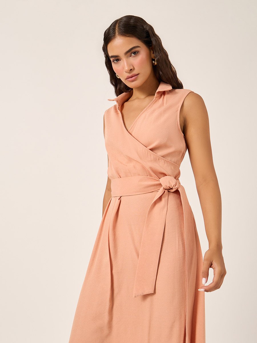 Sleeveless Wrap Maxi Dress with Tie-Up Detail