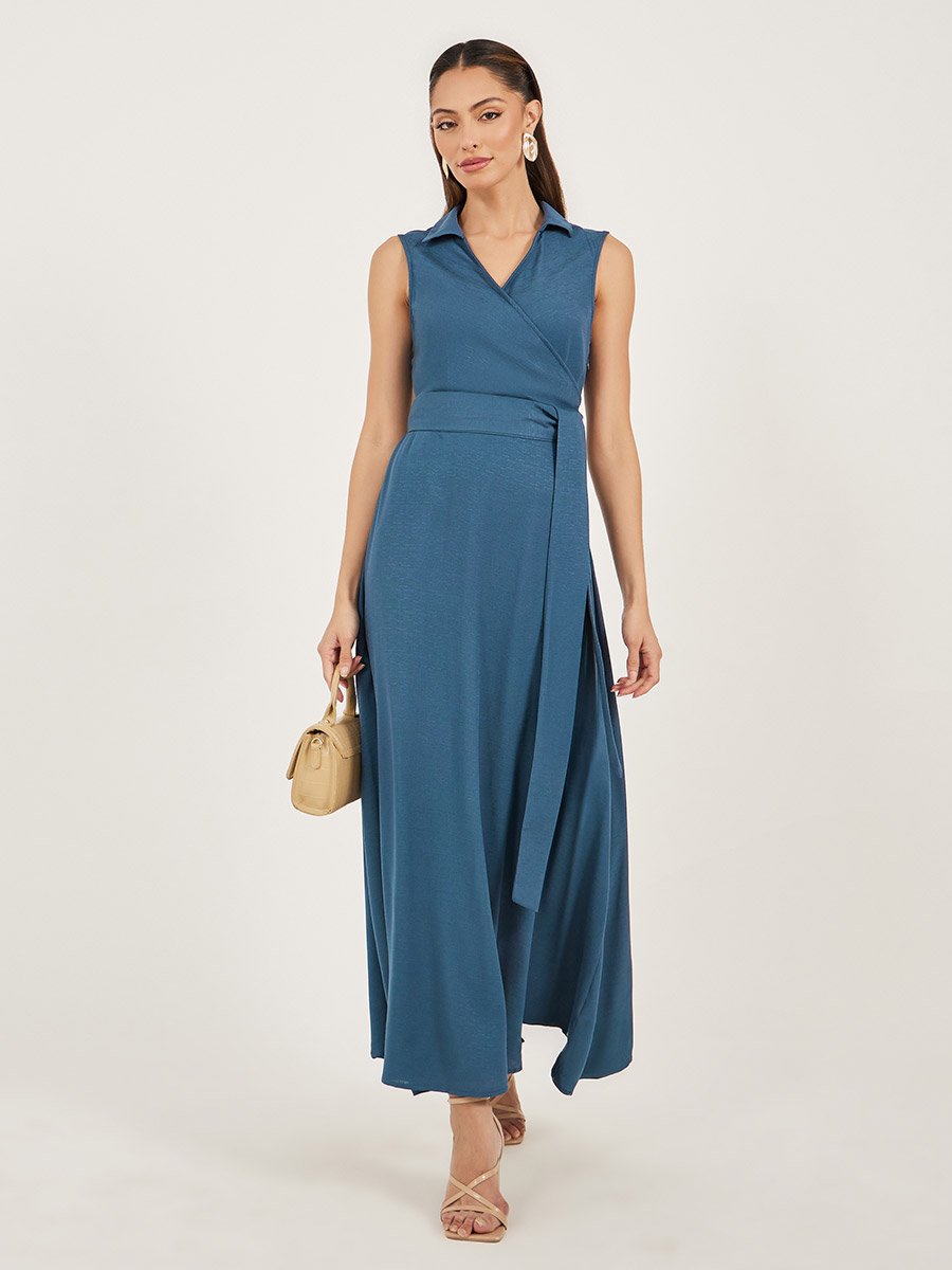 Sleeveless Wrap Maxi Dress with Tie-Up Detail