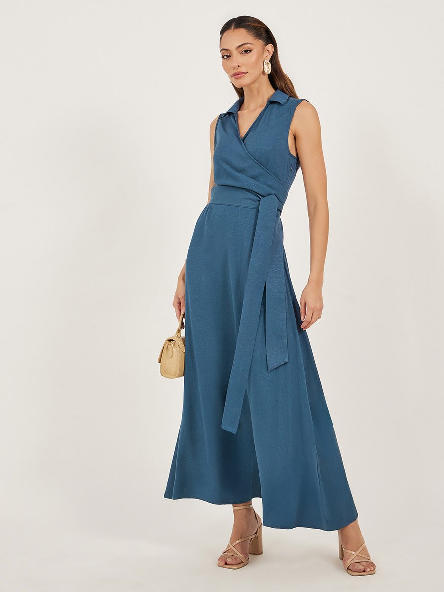 Sleeveless Wrap Maxi Dress with Tie-Up Detail