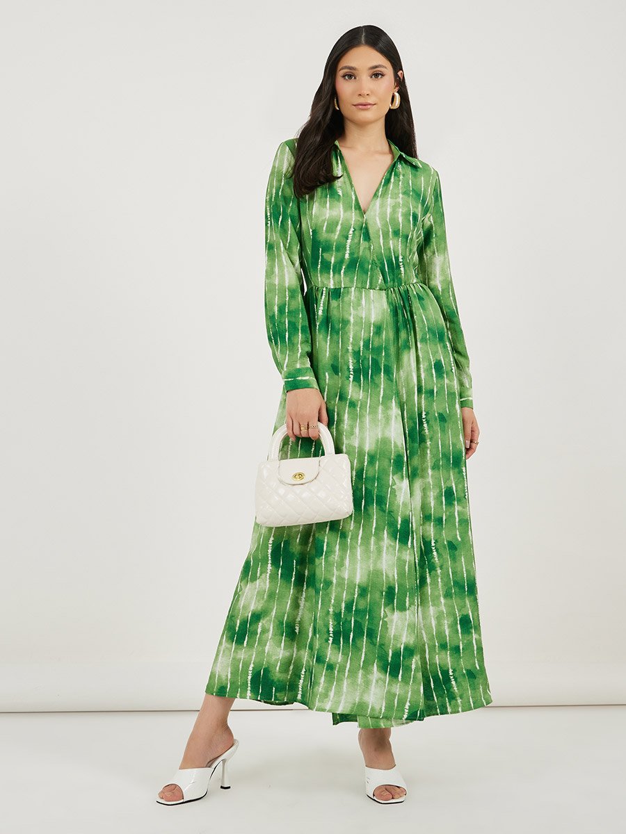 Tie-Dye Print Shirt Maxi Dress