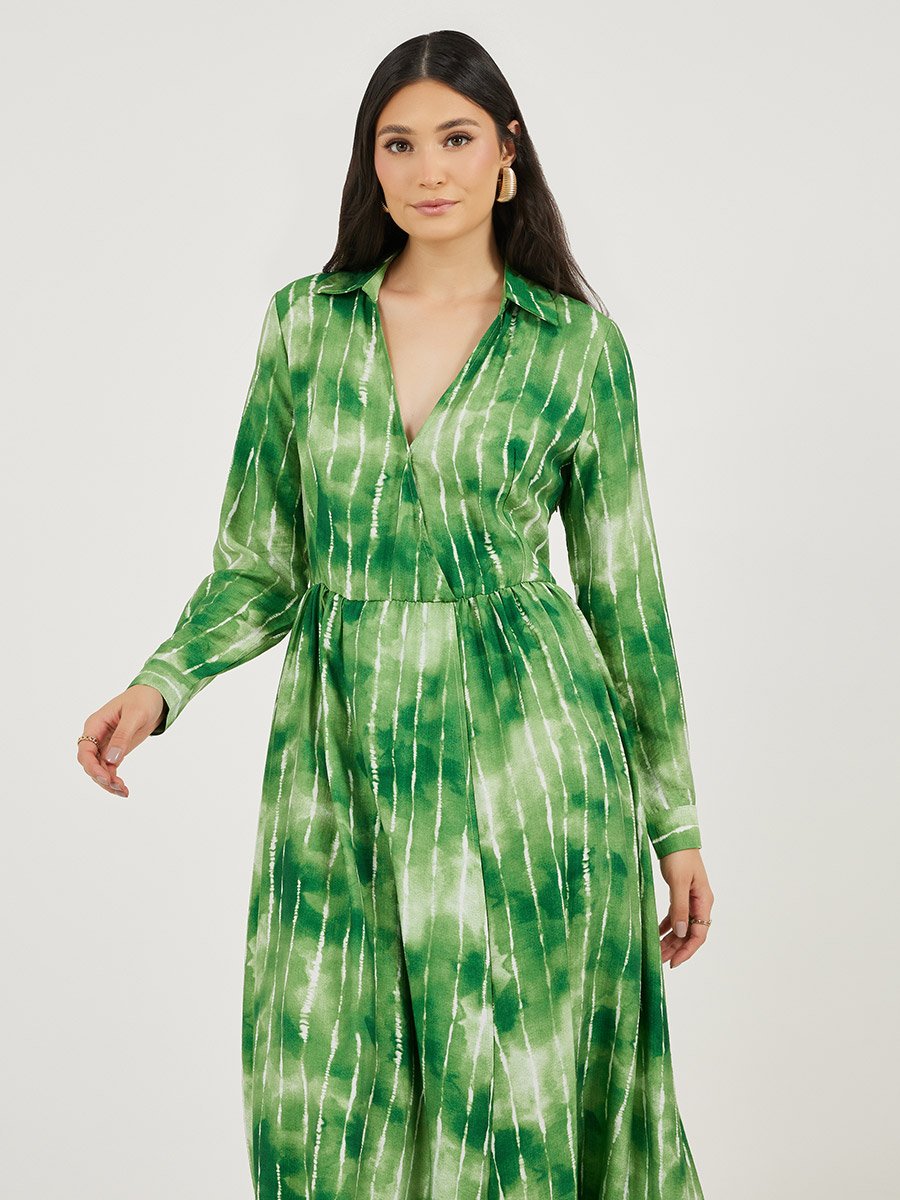 Tie-Dye Print Shirt Maxi Dress