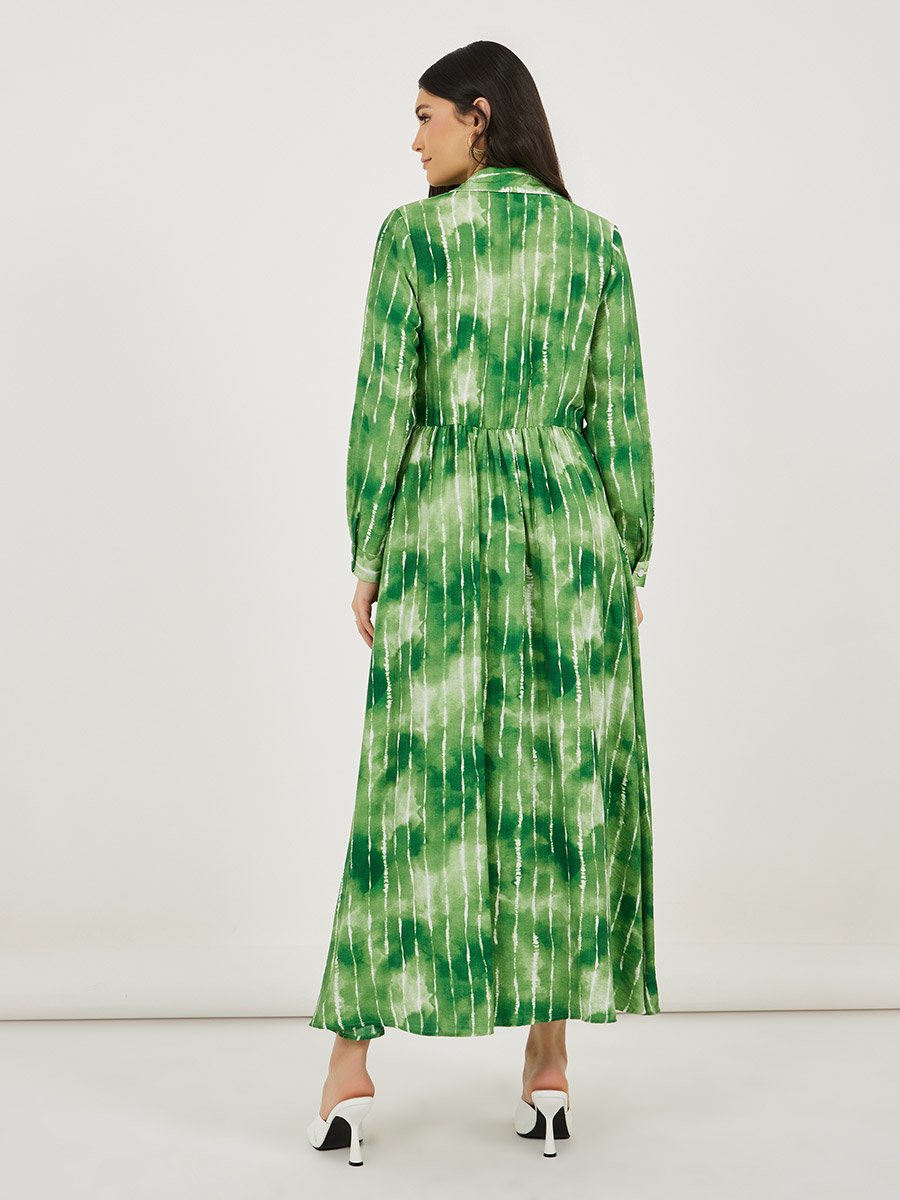 Tie-Dye Print Shirt Maxi Dress