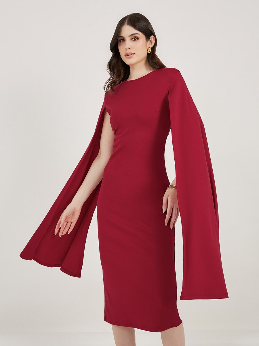 sachin and babi light blue dress Betsy & Adam Cape Sleeve Crepe Sheath Dress - White