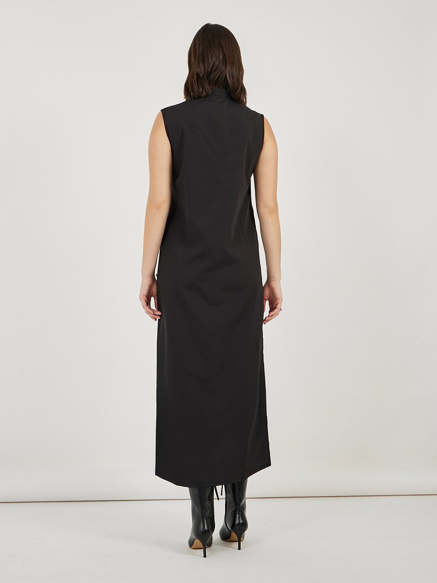 Sleeveless Shift Maxi Dress with Button Detail