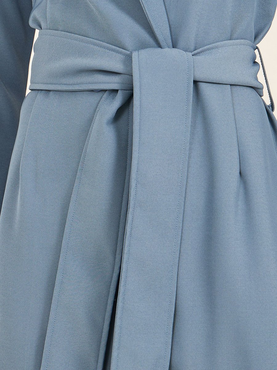Solid Long Sleeves Blazer Belted Midi Dress