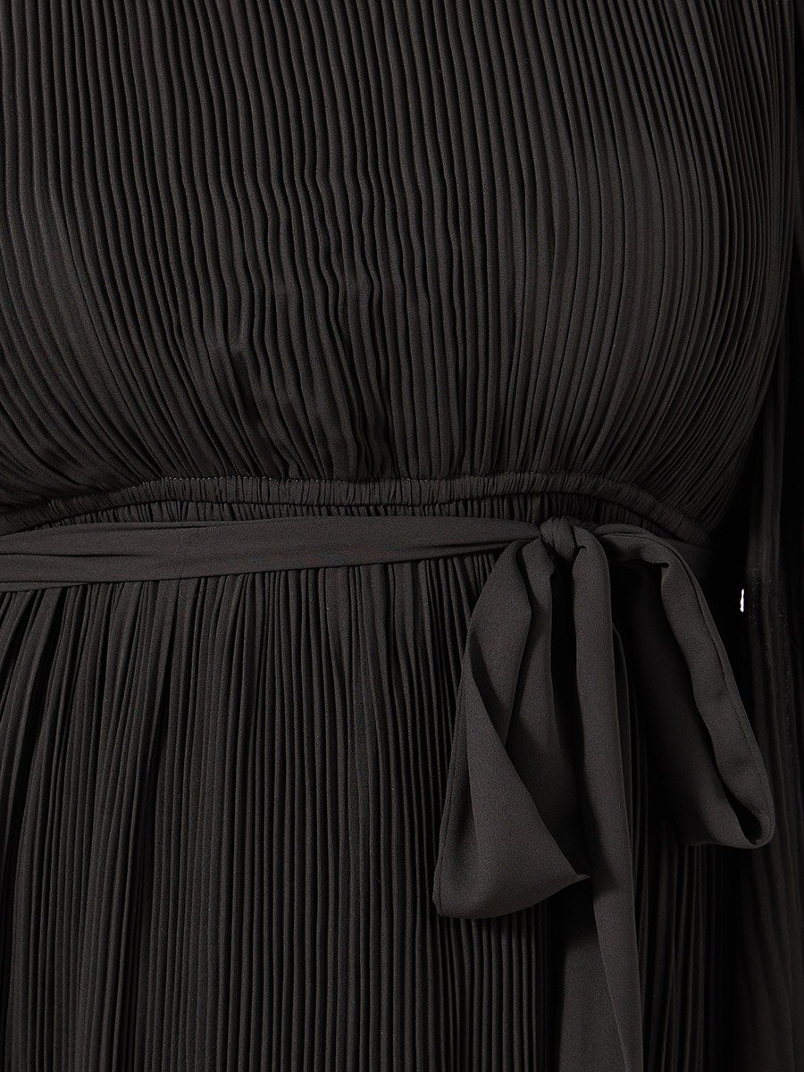 Plus Size Pleated Tie-Waist A-Line Midi Dress