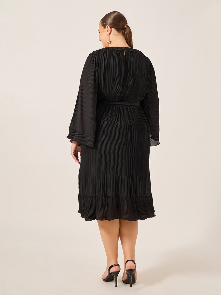 Plus Size Pleated Tie-Waist A-Line Midi Dress For Women at UAE | Styli