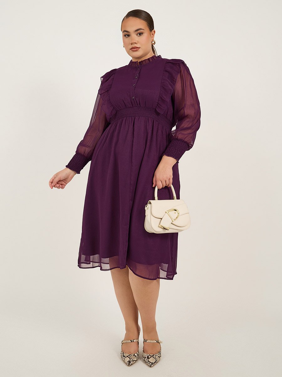 Plus Size Dobby Ruffle Detail Midi Dress