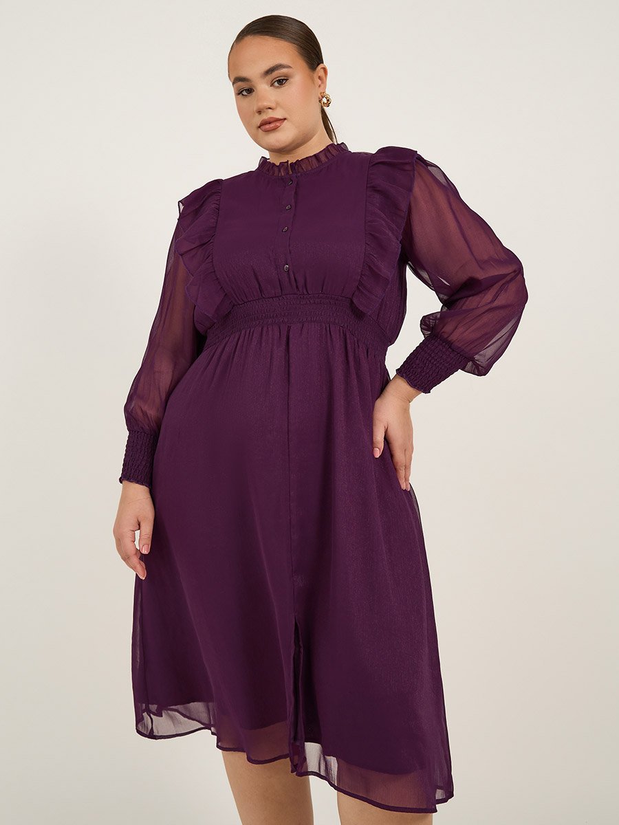 Plus Size Dobby Ruffle Detail Midi Dress