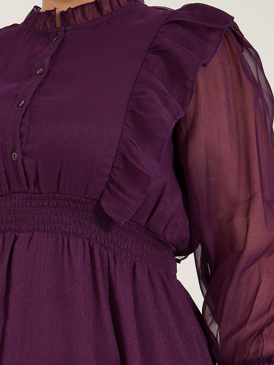 Plus Size Dobby Ruffle Detail Midi Dress