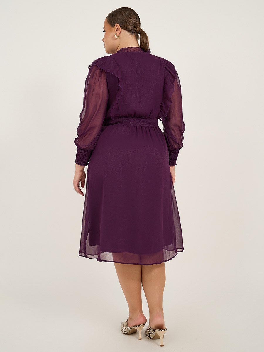 Plus Size Dobby Ruffle Detail Midi Dress