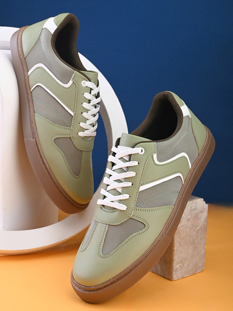 Panelled Gum Sole Lace-Up Sneakers