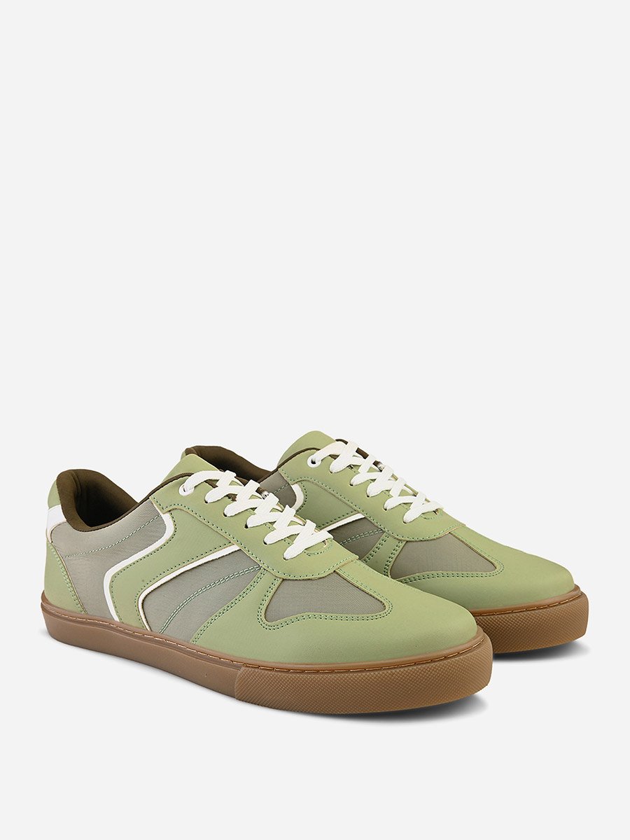 Panelled Gum Sole Lace-Up Sneakers