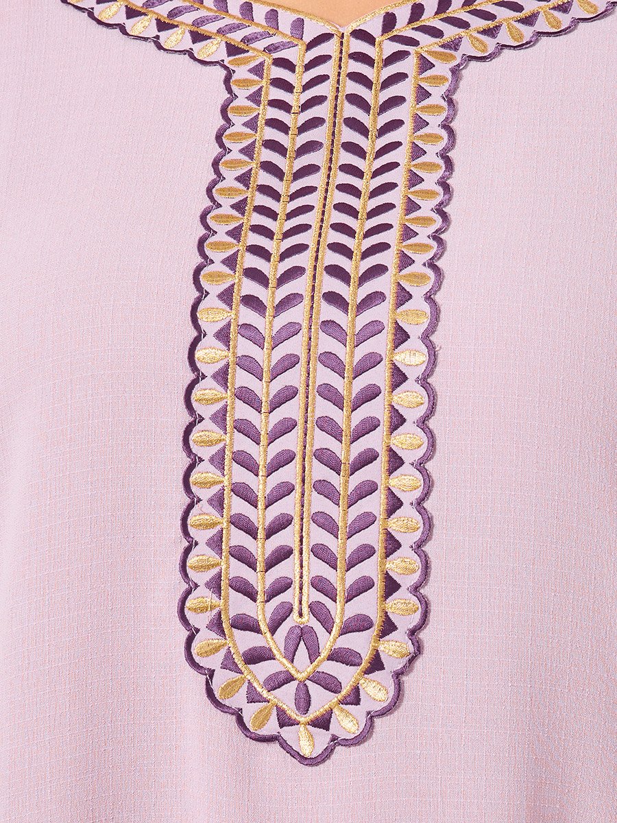 Plus Size Embroidered Round Neck Jalabiya