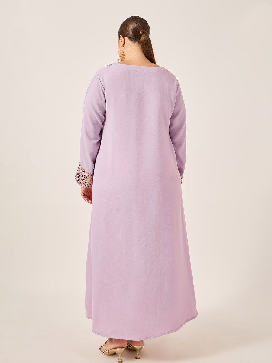 Plus Size Embroidered Round Neck Jalabiya