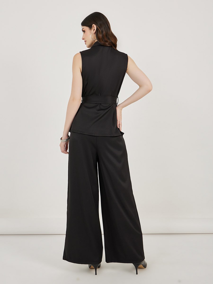 Self-Tie Belt Sleeveless Top and Wide Leg Pants Co-Ords