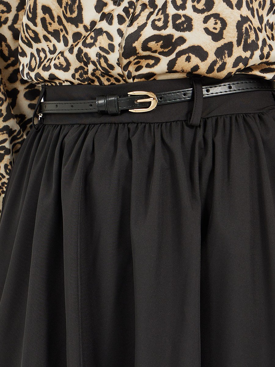 High Rise Gathered Midi Skirt with Belt