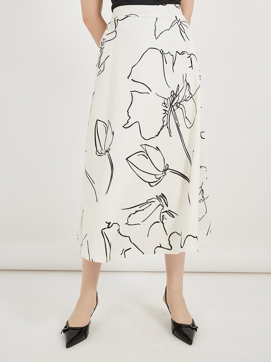 Floral Print A-Line Midi Skirt