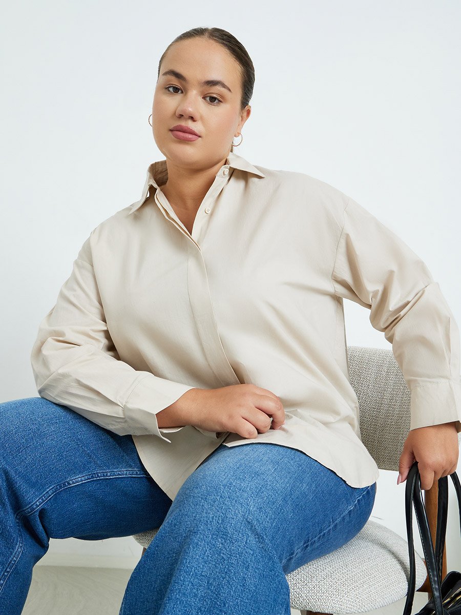 Plus Size Solid Oversized Shirt