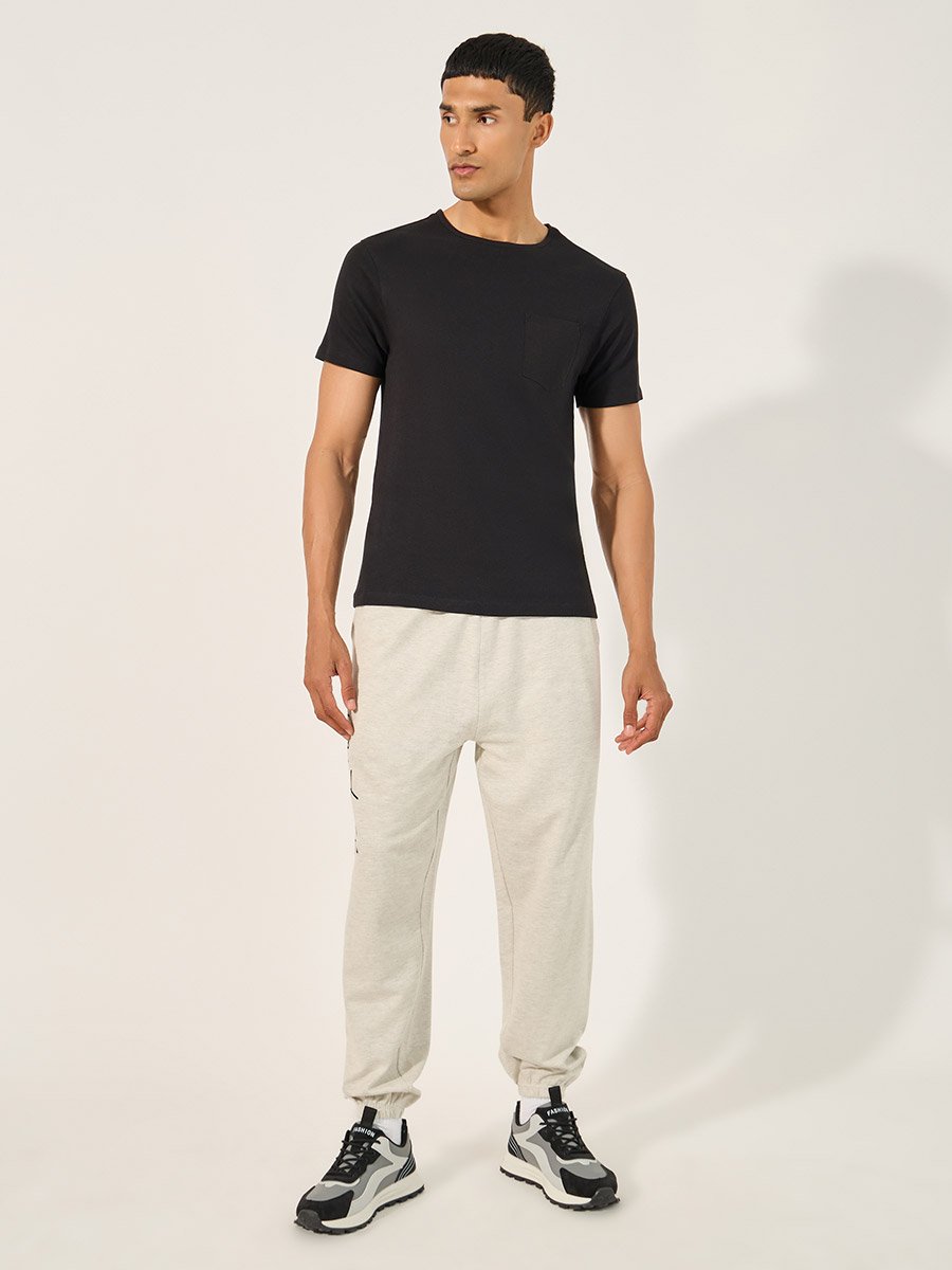 Solid Pocket Detail Interlock Regular Fit T-Shirt