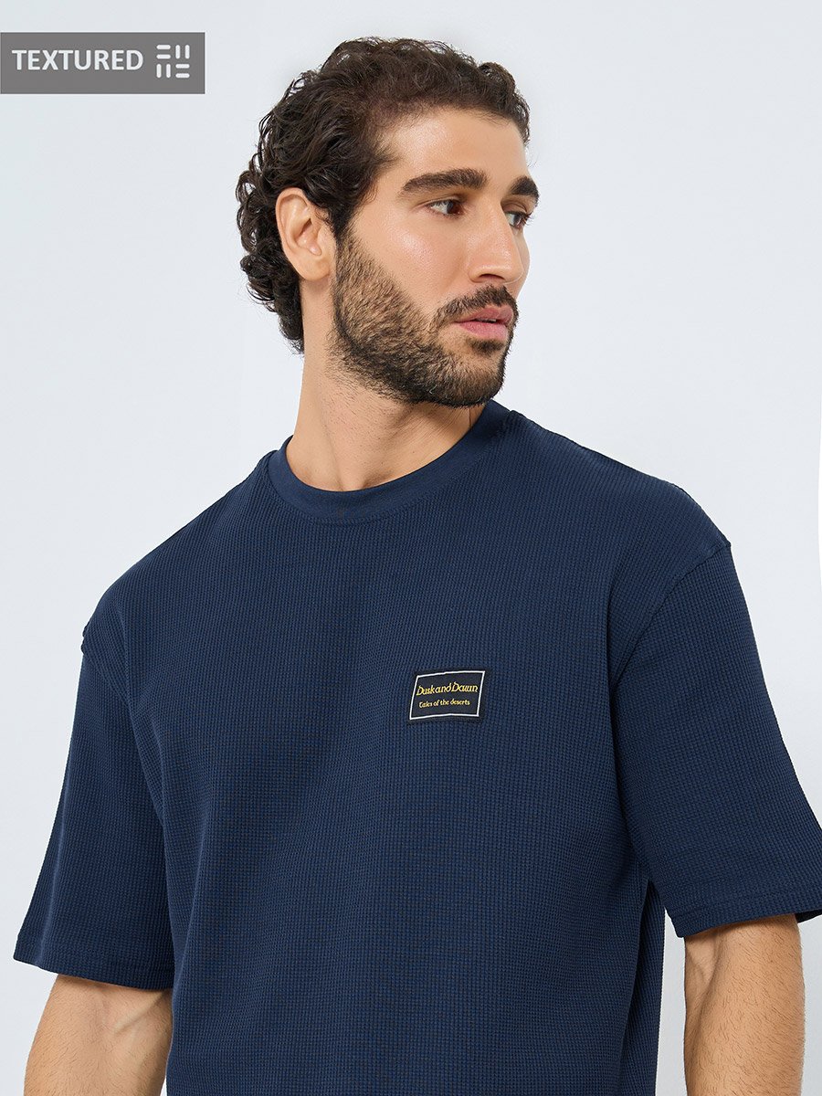 Ribbed Waffle Knit Regular Fit T-Shirt