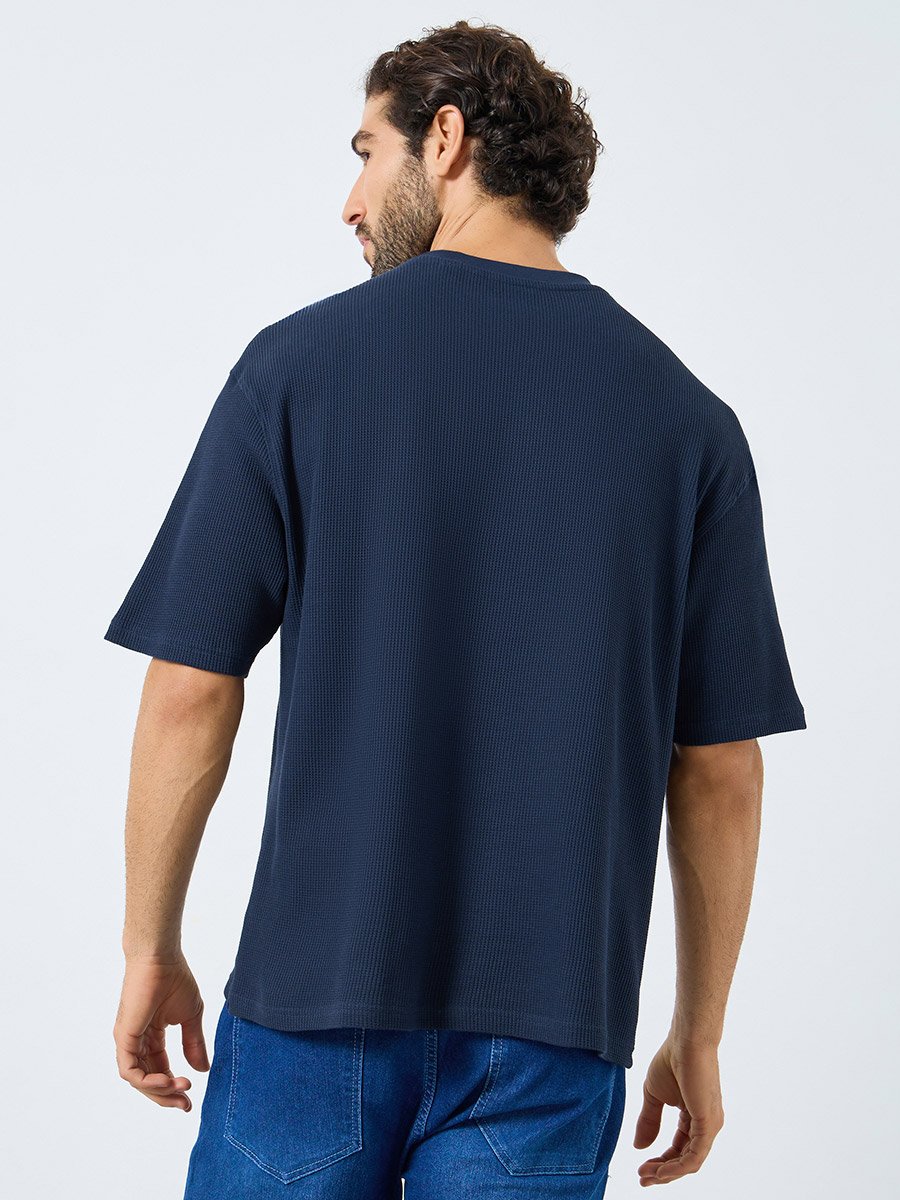 Ribbed Waffle Knit Regular Fit T-Shirt