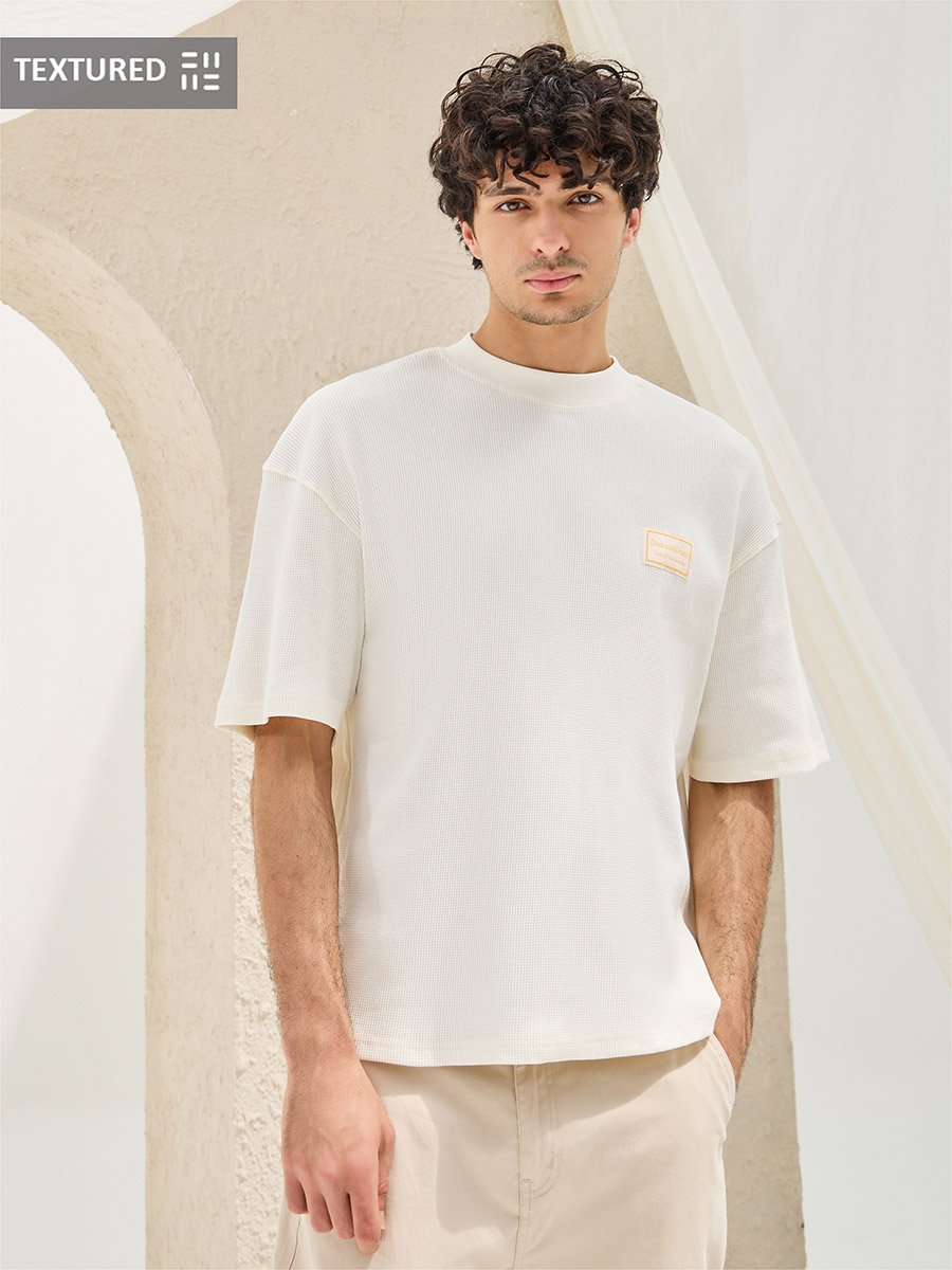 Waffle Knit Mock Neck Regular Fit T-Shirt