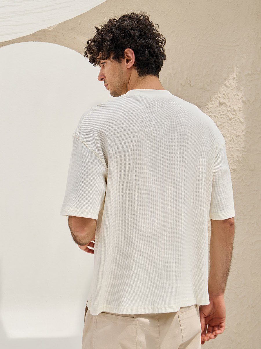 Waffle Knit Mock Neck Regular Fit T-Shirt