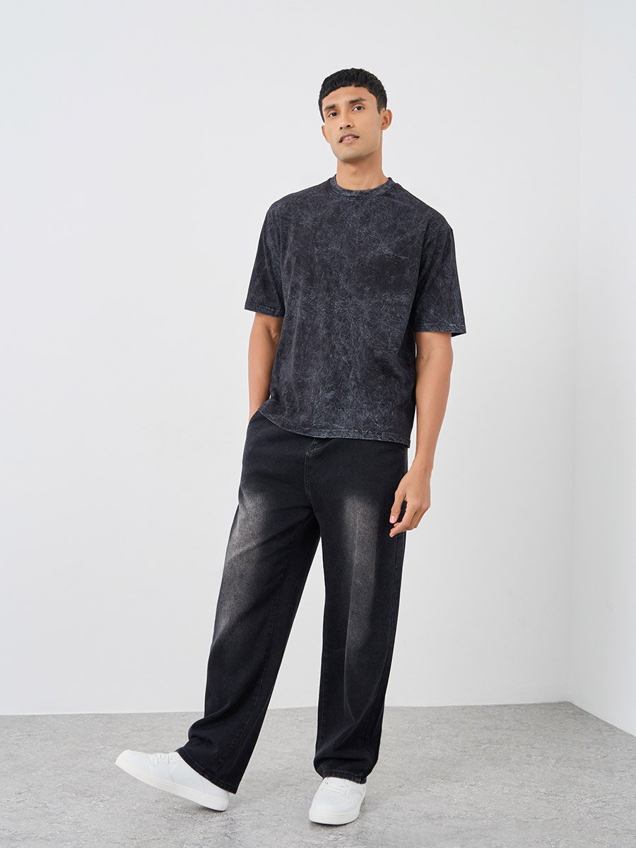 Washed Embroidered Detail Heavy Jersey Oversized T-Shirt